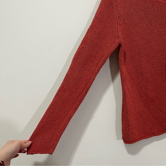 Eileen Fisher Women's Open Knit Sweater Sz L Rust Red Orange Linen Blend V-neck - Picture 9 of 16
